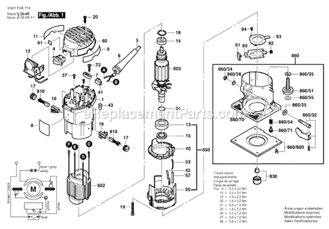Page A Diagram and Parts List for PR20EVS 3601F0A710 Bosch Router