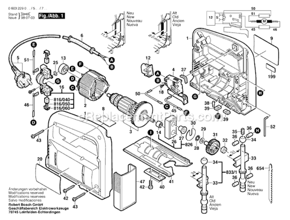 Page A Diagram and Parts List for PST52A 0603229039 Bosch Jig Saw