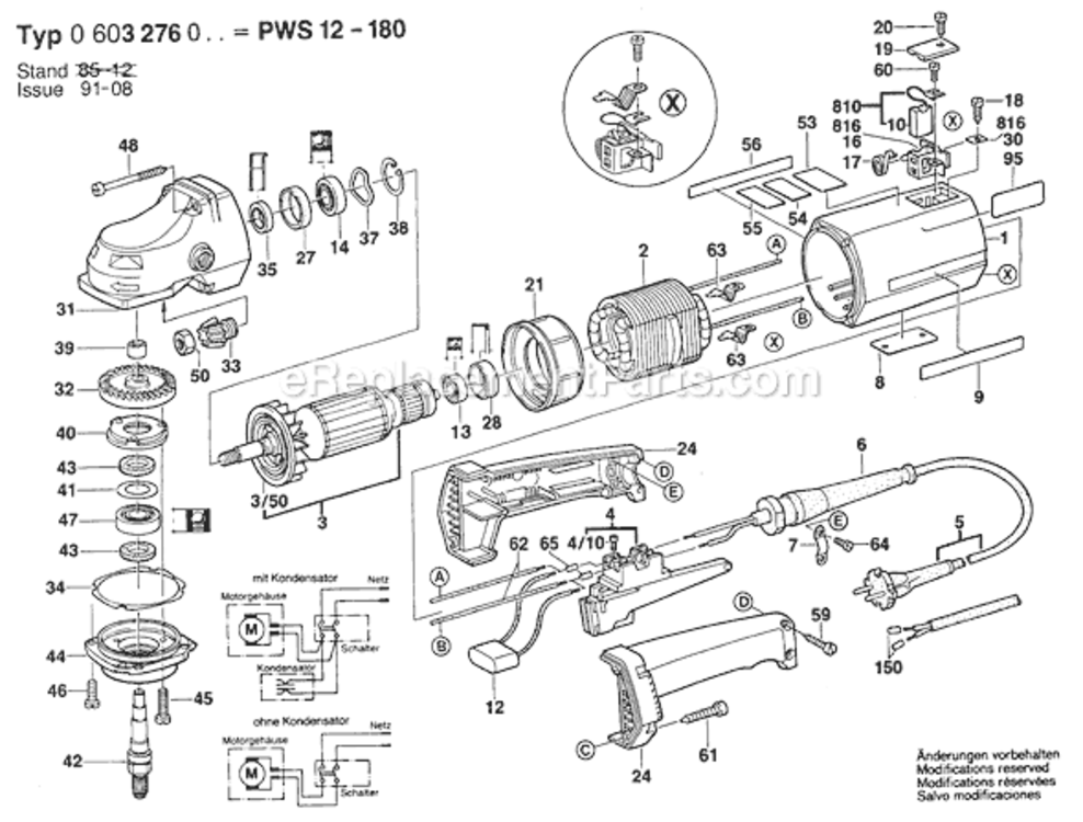 Page A Diagram and Parts List for PWS12-180 0603276039 Bosch Angle Grinder
