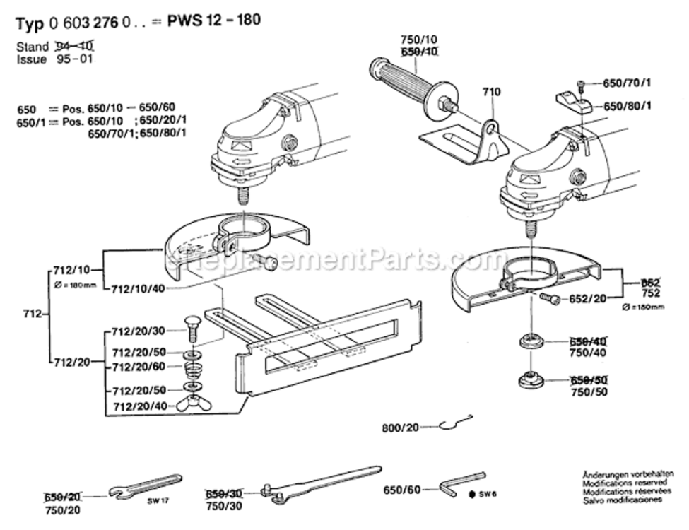 Page B Diagram and Parts List for PWS12-180 0603276039 Bosch Angle Grinder