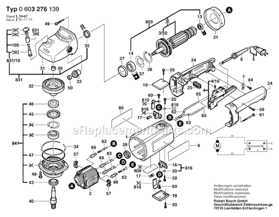 Page A Diagram and Parts List for PWS14-180 0603276139 Bosch Angle Grinder