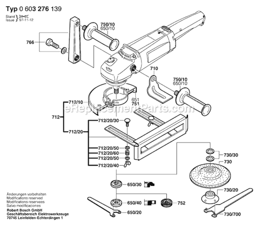 Page B Diagram and Parts List for PWS14-180 0603276139 Bosch Angle Grinder