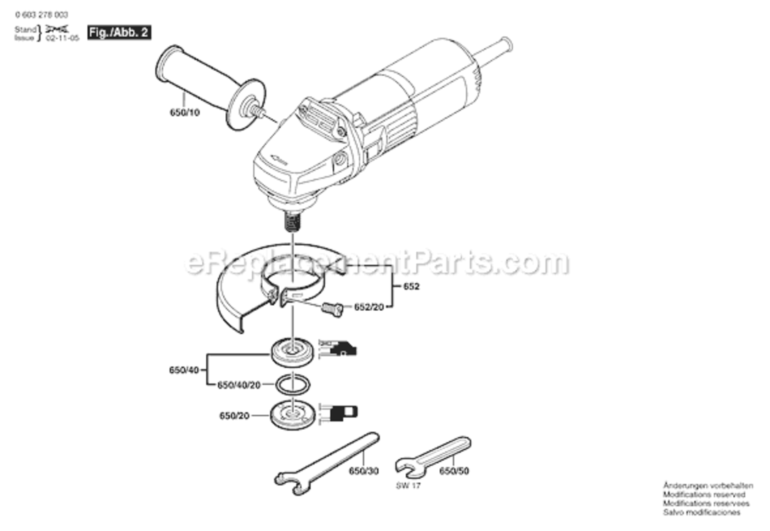 Page B Diagram and Parts List for PWS5-115 0603278039 Bosch Angle Grinder