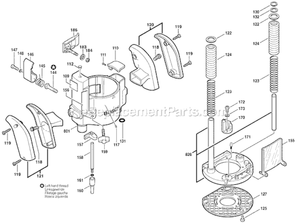 Page A Diagram and Parts List for RA1166 261091332 Bosch Router