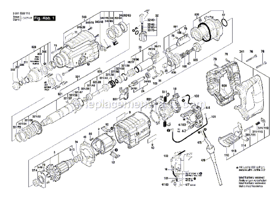 Page A Diagram and Parts List for RH228VC 3611B68110 Bosch Demolition Hammer
