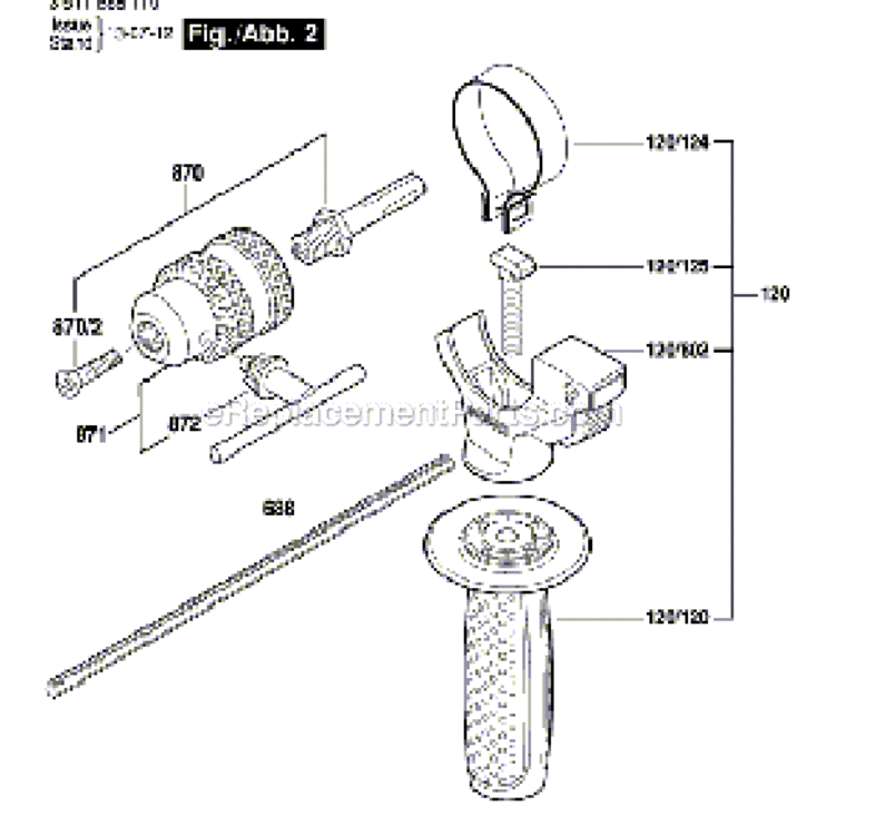 Page B Diagram and Parts List for RH228VC 3611B68110 Bosch Demolition Hammer