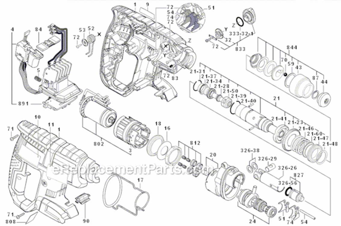 Page A Diagram and Parts List for RHH181-01  Bosch Demolition Hammer