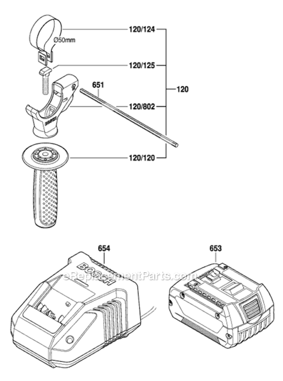 Page B Diagram and Parts List for RHH181-01  Bosch Demolition Hammer