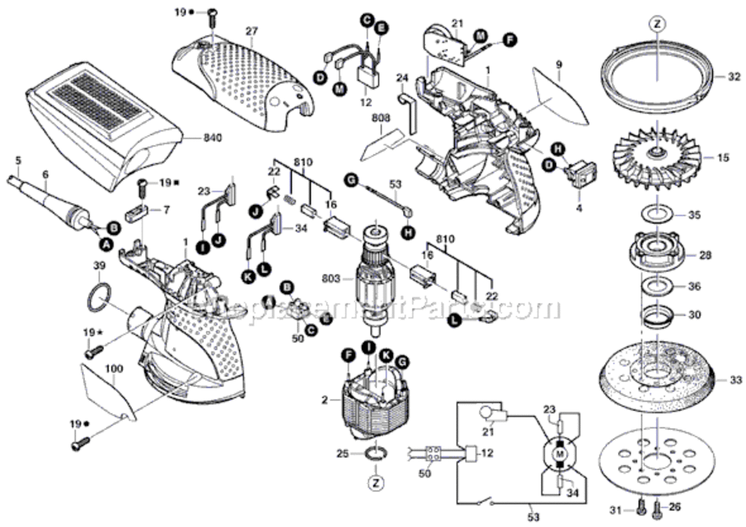 Page A Diagram and Parts List for ROS20VS 3601C87511 Bosch Orbital or Palm Sander