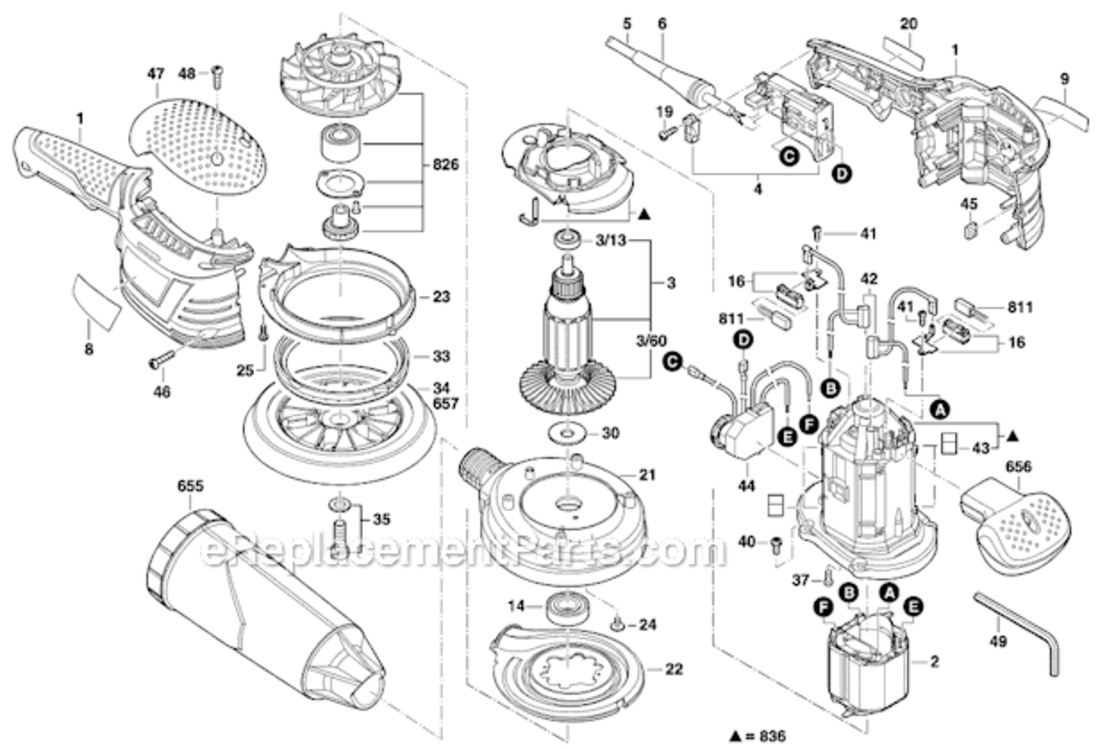 Page A Diagram and Parts List for ROS65VC-5  Bosch Orbital or Palm Sander