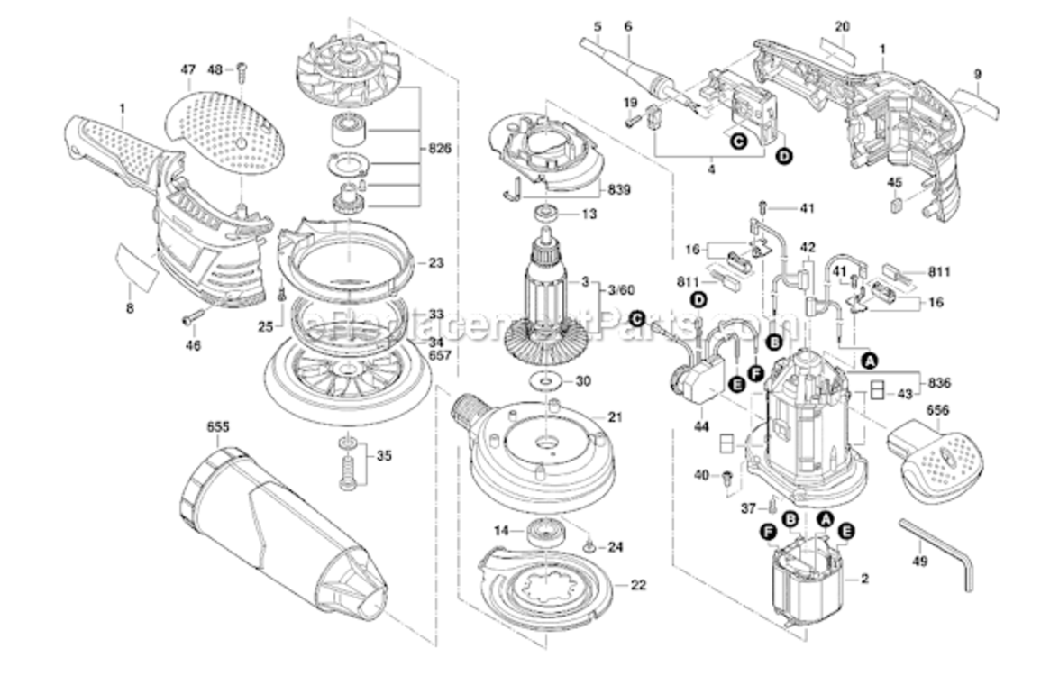 Page A Diagram and Parts List for ROS65VC  Bosch Sander Polisher