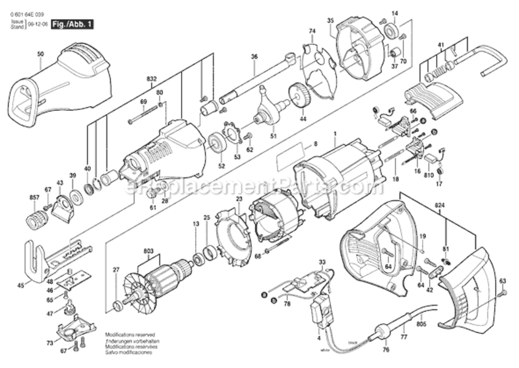 Page A Diagram and Parts List for RS10 060164E066 Bosch Reciprocating Saw