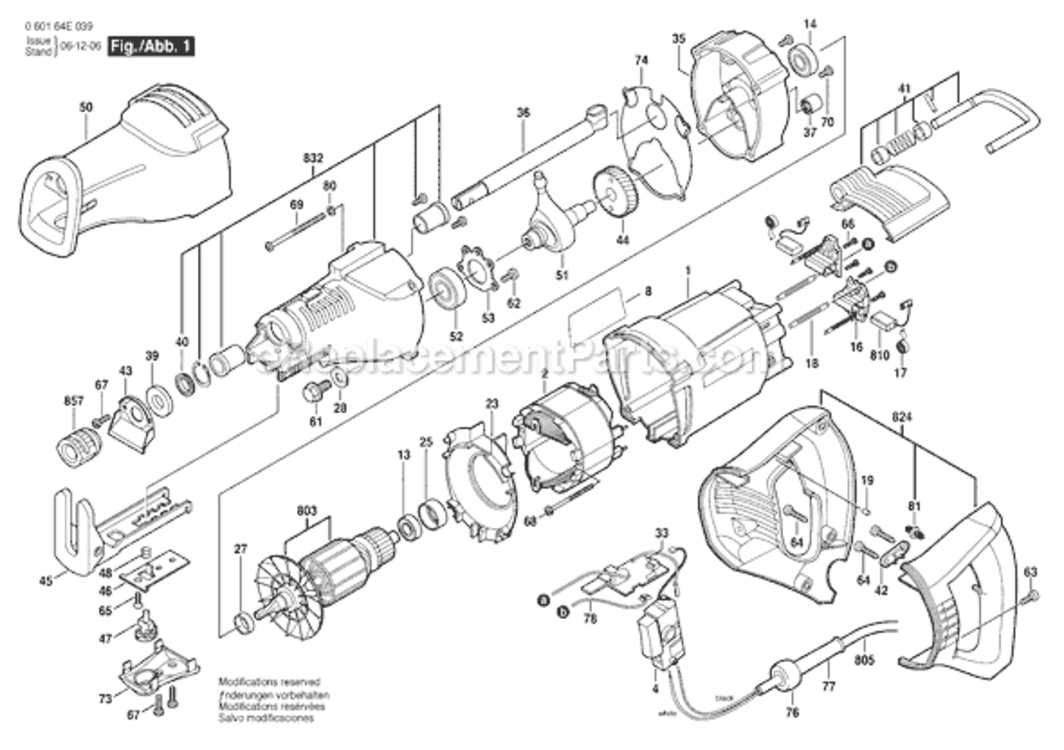 Page A Diagram and Parts List for RS15 060164E067 Bosch Reciprocating Saw