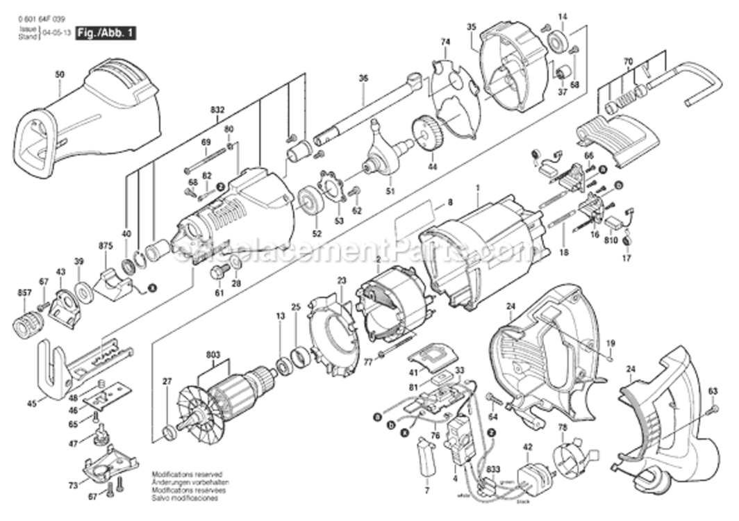 Page A Diagram and Parts List for RS20 060164F039 Bosch Reciprocating Saw