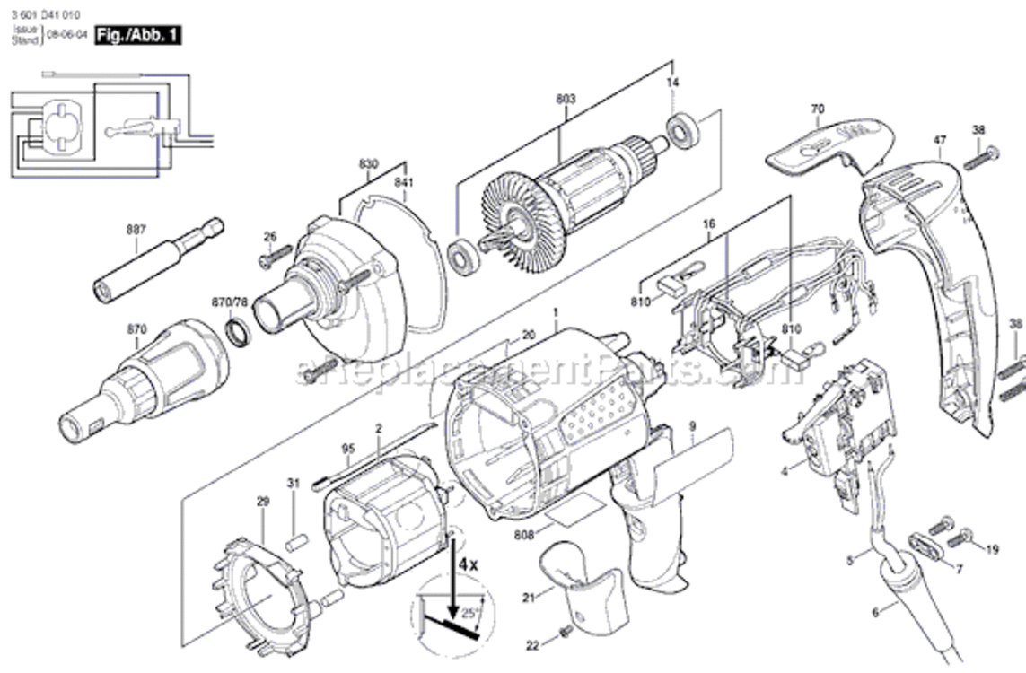 Page A Diagram and Parts List for SG45M 3601D40311 Bosch Electric Drill