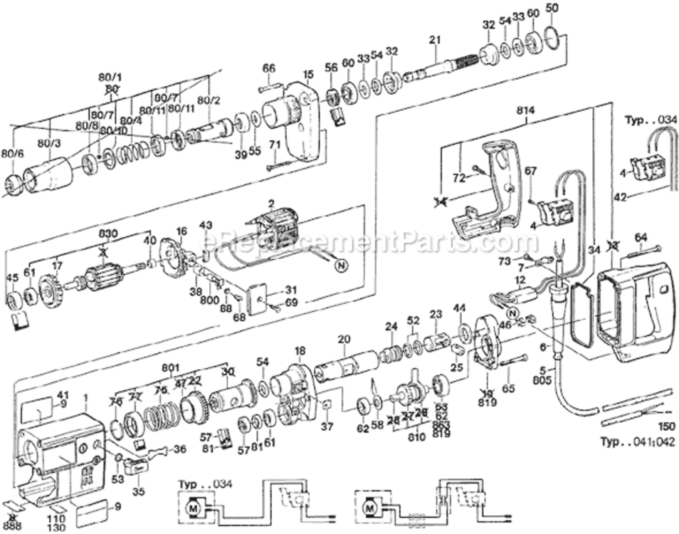 Page A Diagram and Parts List for UBH3/16 0611207034 Bosch Demolition Hammer
