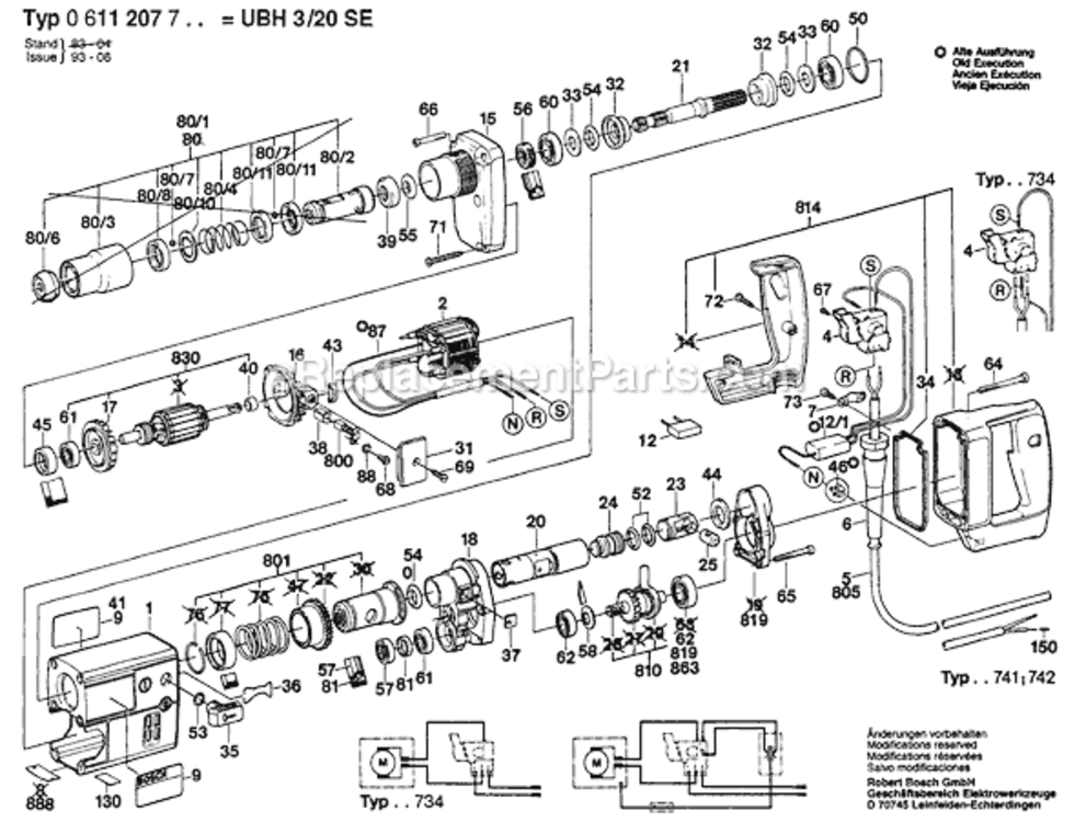 Page A Diagram and Parts List for UBH3/20SE 0611207734 Bosch Demolition Hammer