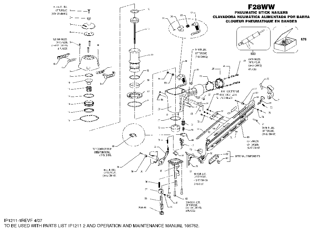 Page A Diagram and Parts List for F28WW Type 0 Bostitch Nailer