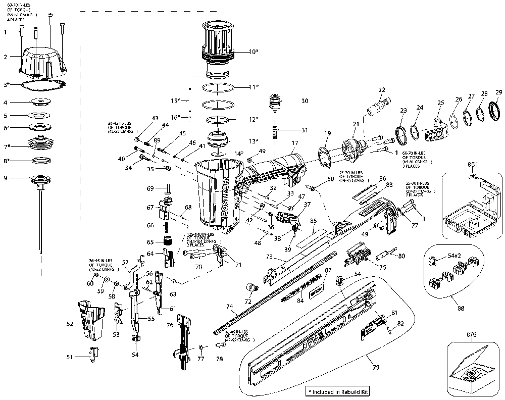 Page A Diagram and Parts List for N62FNB Type 1 Bostitch Nailer