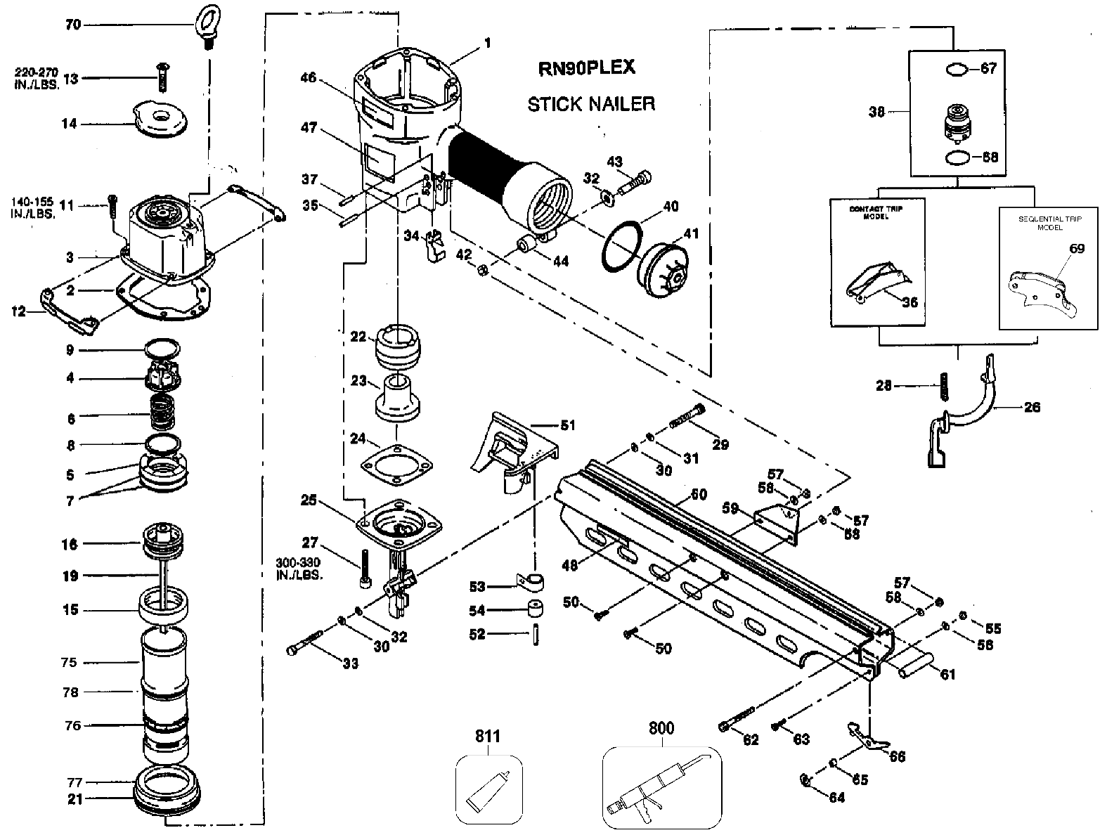 Default Diagram and Parts List for RN90PLEX Type 0 Bostitch Nailer