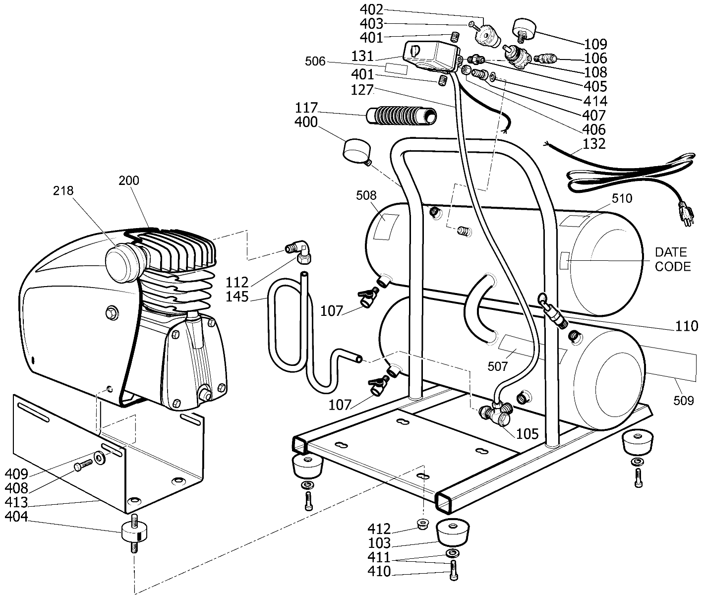 Default Diagram and Parts List for CAP2041ST-OL Type 1 Bostitch Compressor