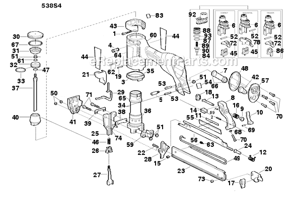Page A Diagram and Parts List for 538S4  Bostitch Nailer