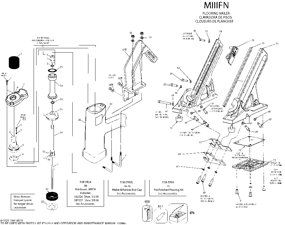 Page A Diagram and Parts List for MIIIFN Type 0 Bostitch Nailer