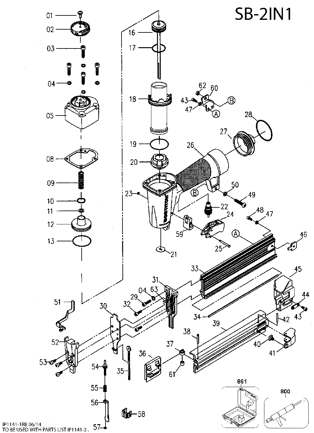 Page A Diagram and Parts List for SB-2IN1 Type 1 Bostitch Nailer