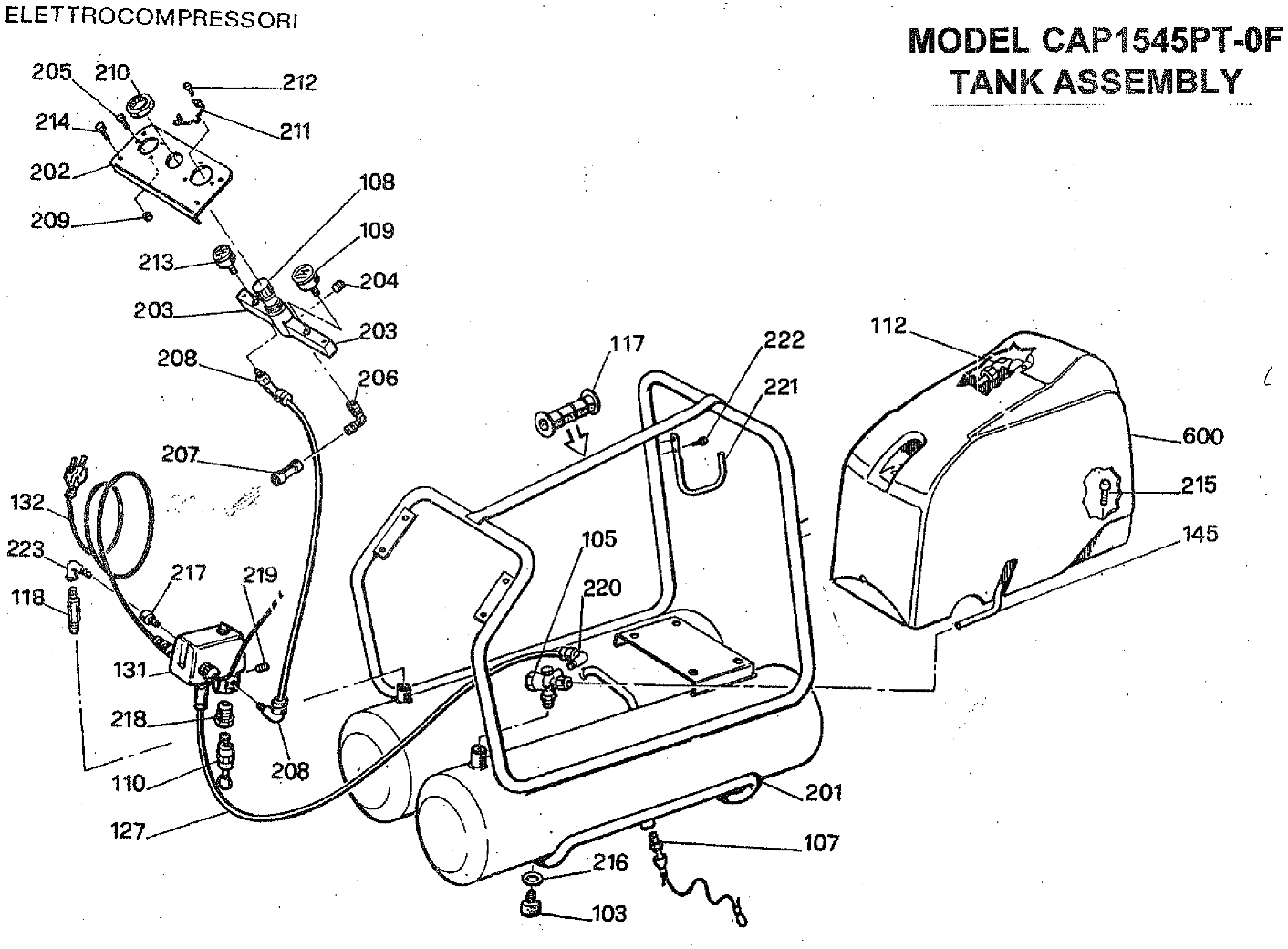 Default Diagram and Parts List for CAP1545PT-OF Type 0 Bostitch Compressor