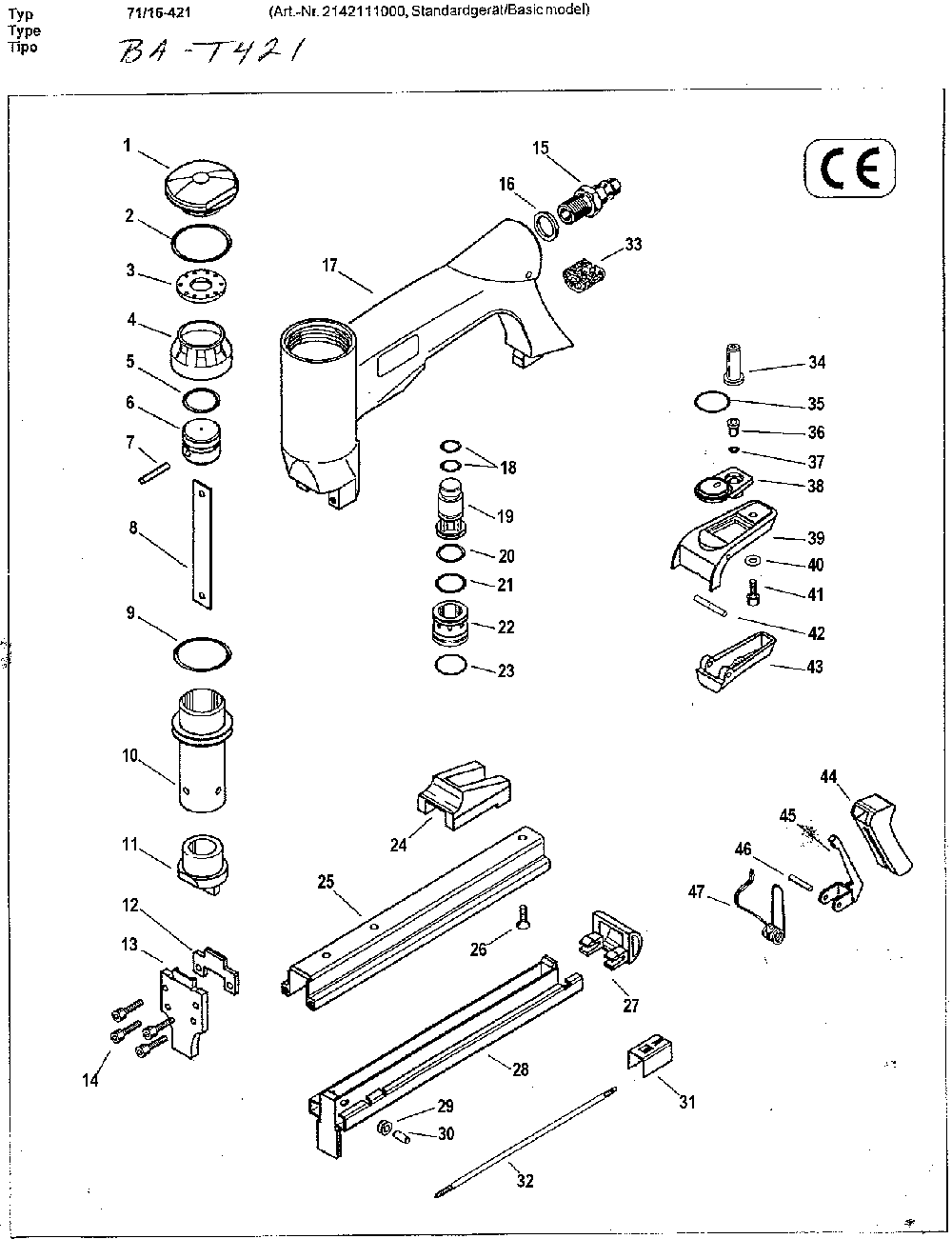 Exploded Diagram A Diagram and Parts List for 71/16-421 Type 0 Bostitch Nailer
