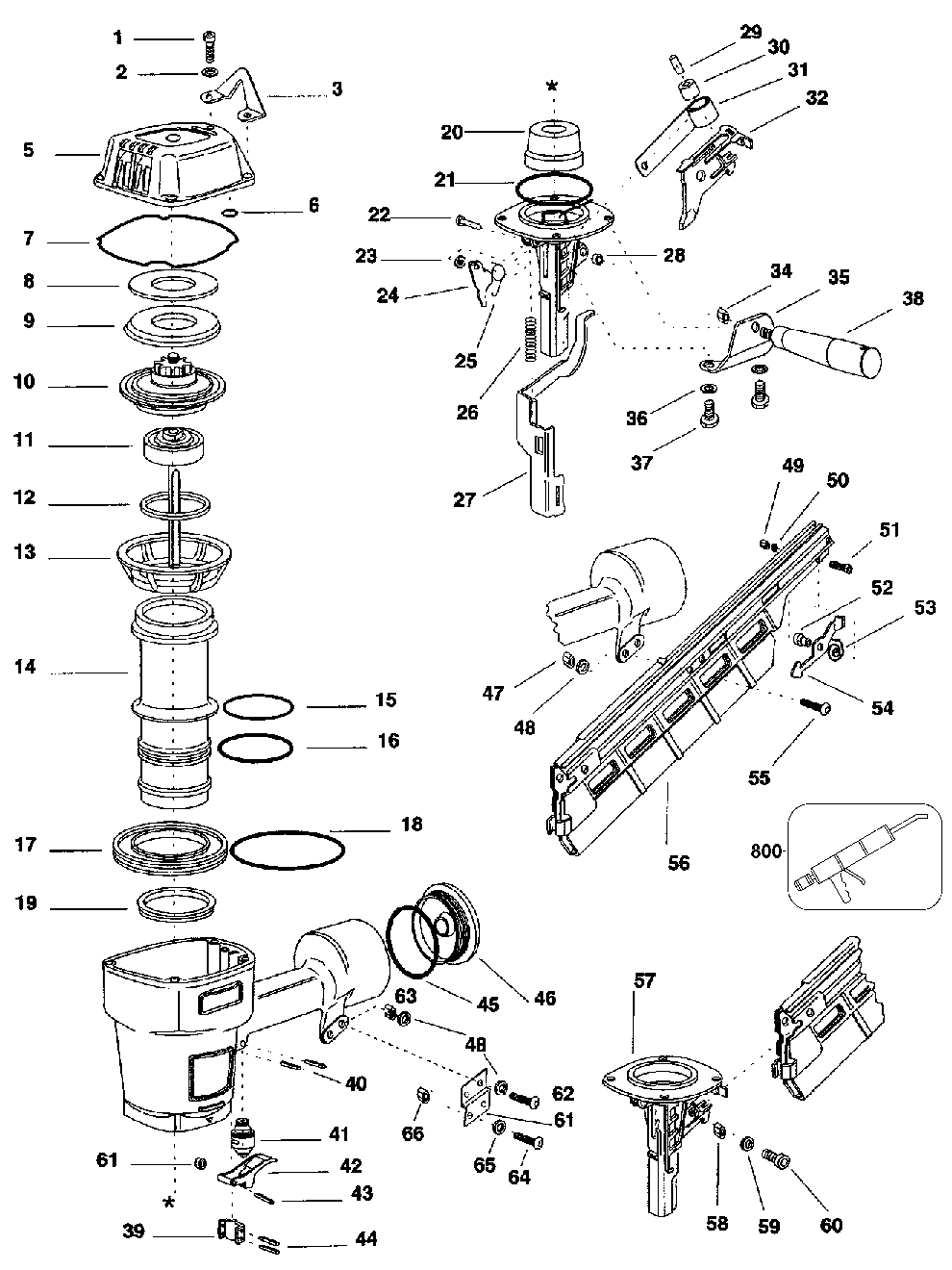 Default Diagram and Parts List for BIGBERTA Type 0 Bostitch Nailer