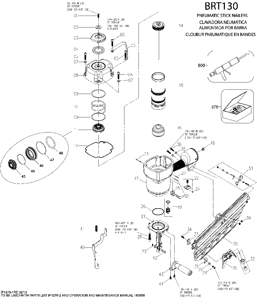 Page A Diagram and Parts List for BRT130 Type 1 Bostitch Nailer