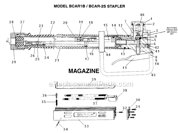 Page A Diagram and Parts List for BCAR1B Type 0 Bostitch Nailer