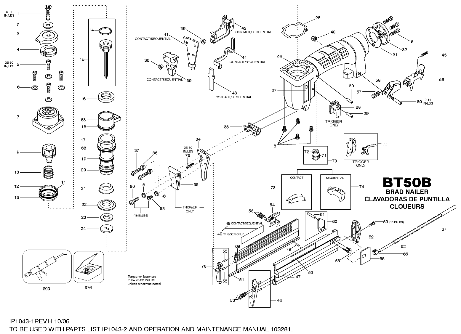 Default Diagram and Parts List for BT50B-2 Type 0 Bostitch Nailer