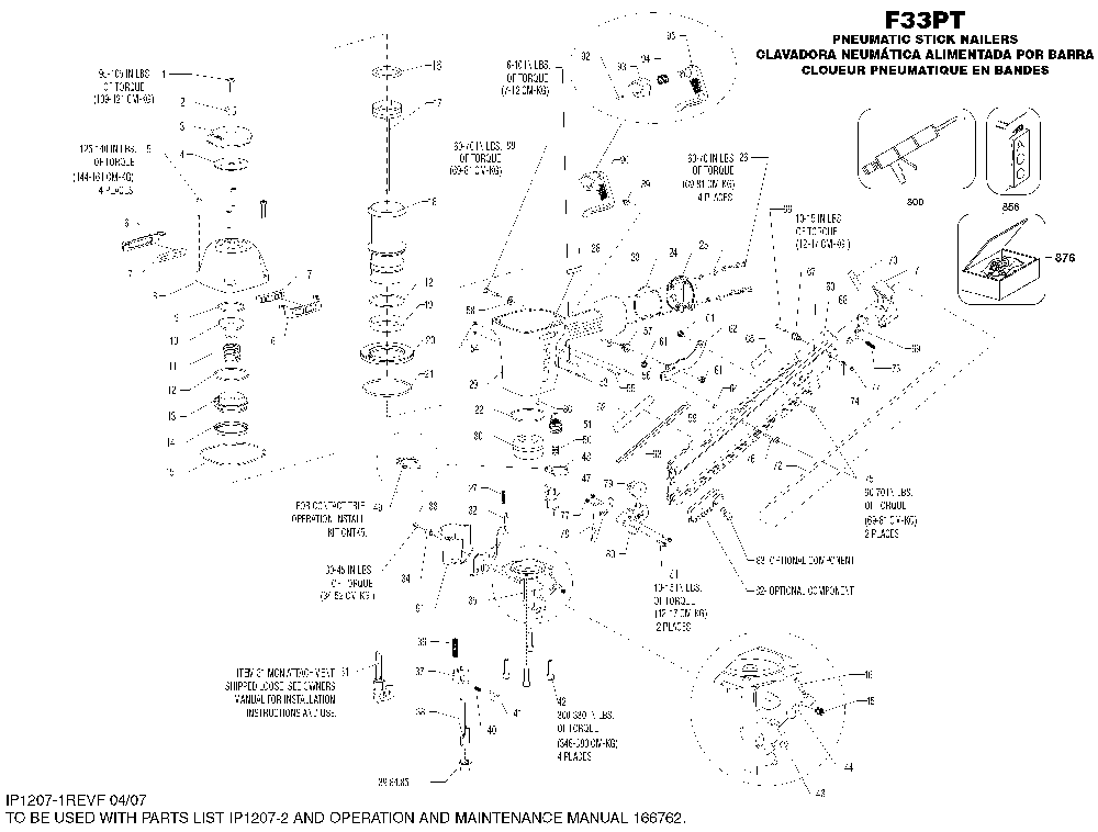 Page A Diagram and Parts List for F33PT Type 0 Bostitch Nailer