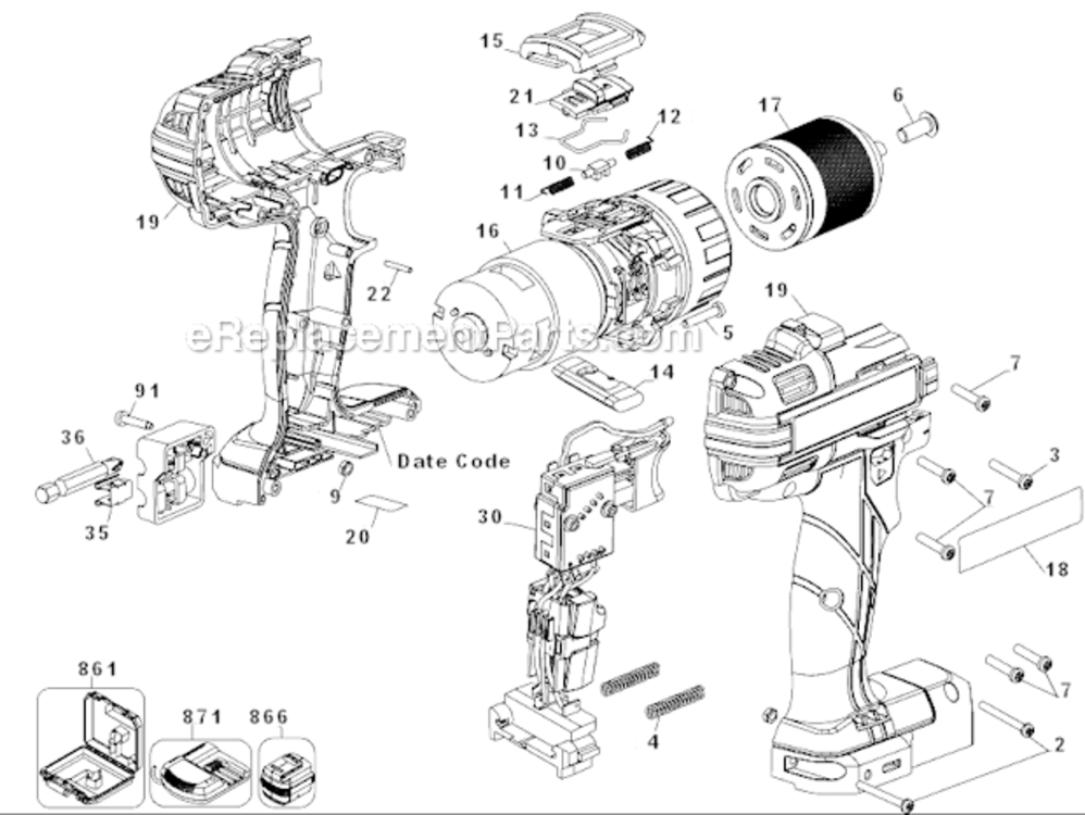 Page A Diagram and Parts List for BTC400LB Type 1 Bostitch Cordless Drill
