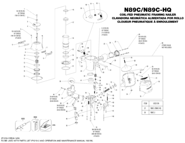 Default Diagram and Parts List for N89C-1 Type 0 Bostitch Nailer