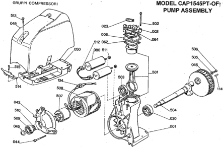 Default 2 Diagram and Parts List for CAP1545PT-OF Type 0 Bostitch Compressor