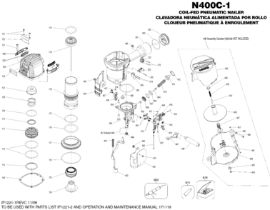 Default Diagram and Parts List for N400C-1 Type 0 Bostitch Nailer