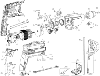 Default Diagram and Parts List for BTE141K Type 1 Bostitch Boring Machine