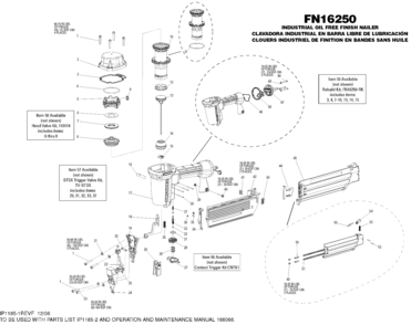 Default Diagram and Parts List for FN16250K-2 Type 0 Bostitch Nailer