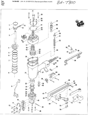 Part Location Diagram of BA-753420 Bostitch ALLEN BOLT FRONT NOS