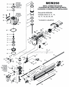 Page A Diagram and Parts List for MCN250  Bostitch Nailer