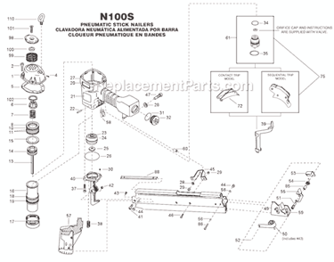 Page A Diagram and Parts List for N100S  Bostitch Nailer