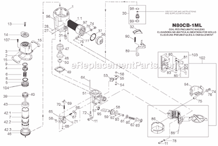 Page A Diagram and Parts List for N80CB-1ML  Bostitch Nailer