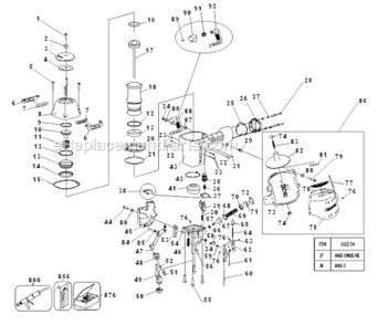 Page A Diagram and Parts List for N89C-HQ Type 0 Bostitch Nailer