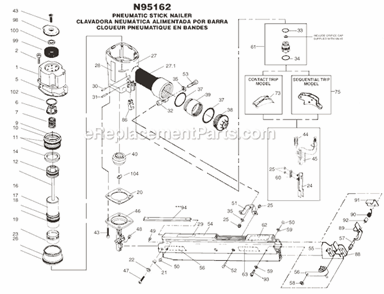 Page A Diagram and Parts List for N95162  Bostitch Nailer