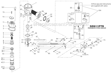 Page A Diagram and Parts List for SDN11PTB  Bostitch Nailer
