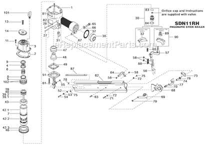 Page A Diagram and Parts List for SDN11RH  Bostitch Nailer