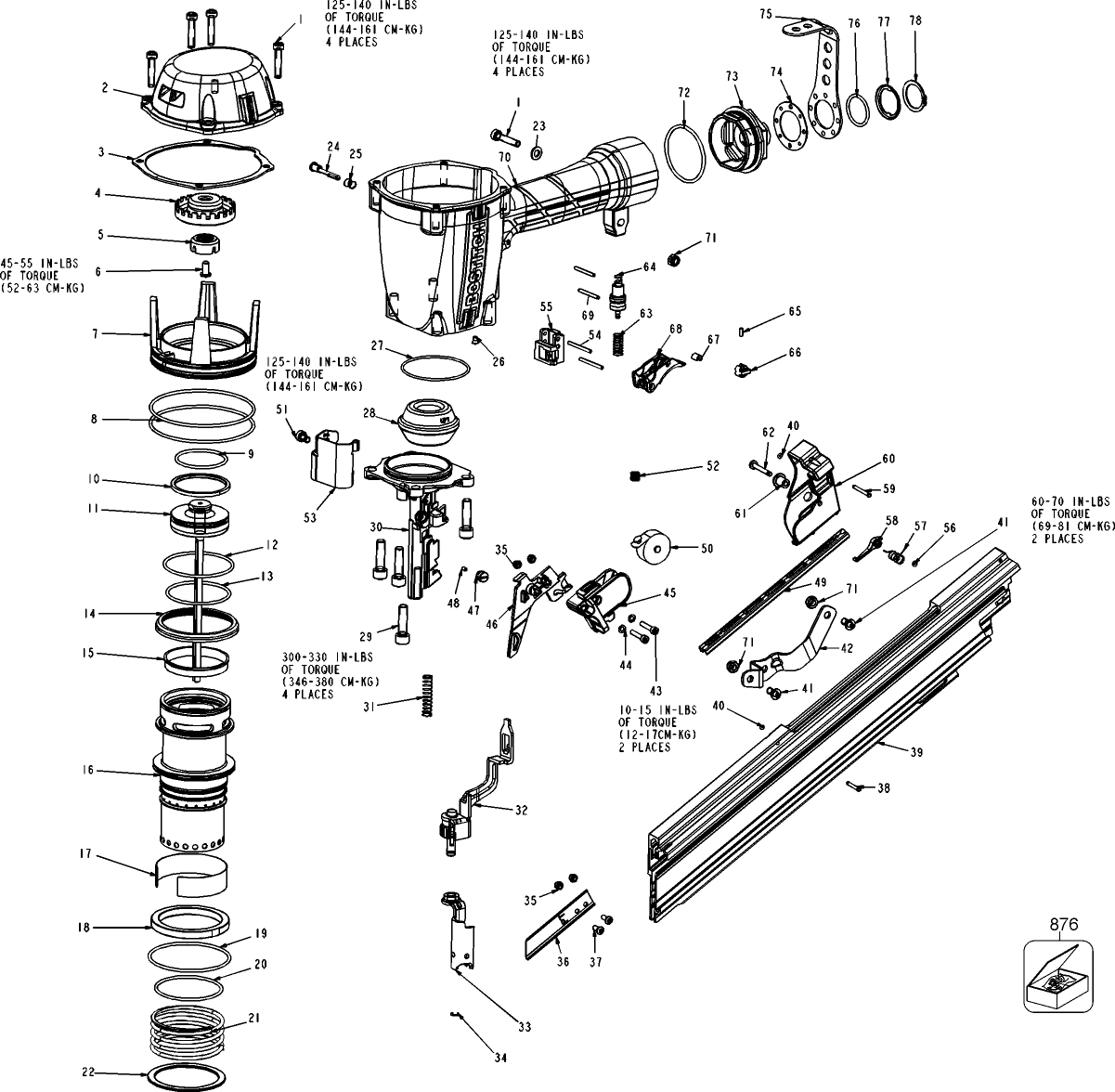 Default Diagram and Parts List for BTF83PT Type 0 Bostitch Nailer